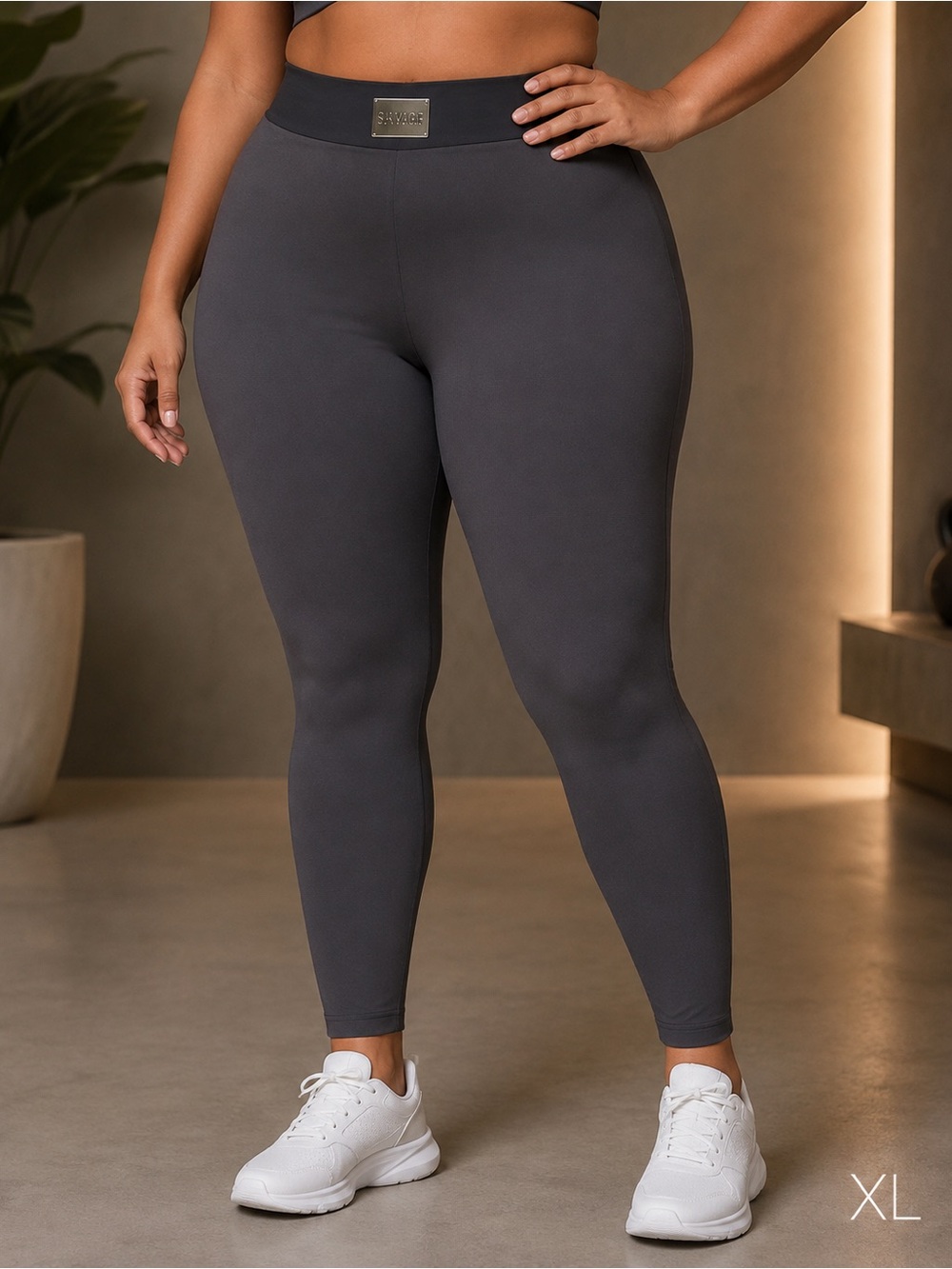 SAVAGE High-Rise Black Leggings with Logo Waistband SIZE XL